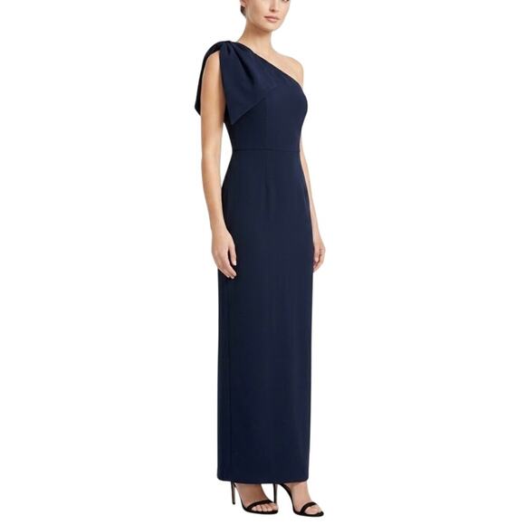 Adrianna Papell Dresses & Skirts - Adrianna Papell One Shoulder Long Column Evening Gown Navy Blue Size 16 Dress